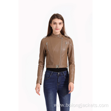 Ladies hot sale leather women jacket with belt